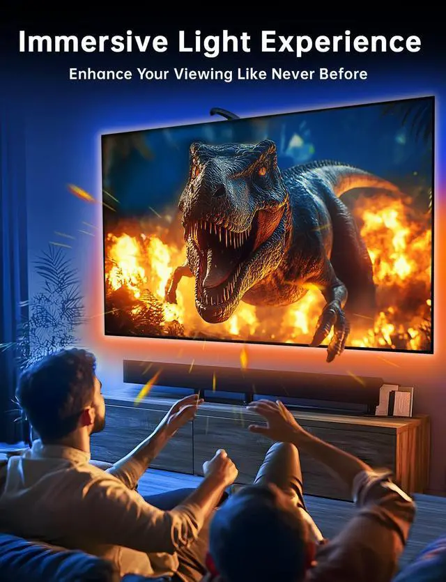 Alt view image 4 of 7 - FFJ TV LED Backlight with Sensor, 14.7ft Cuttable RGB Lights That Change with TV for 55-65 Inch Screen and PC Monitor, Smart App Control, Game & Music Sync Color Changing Light