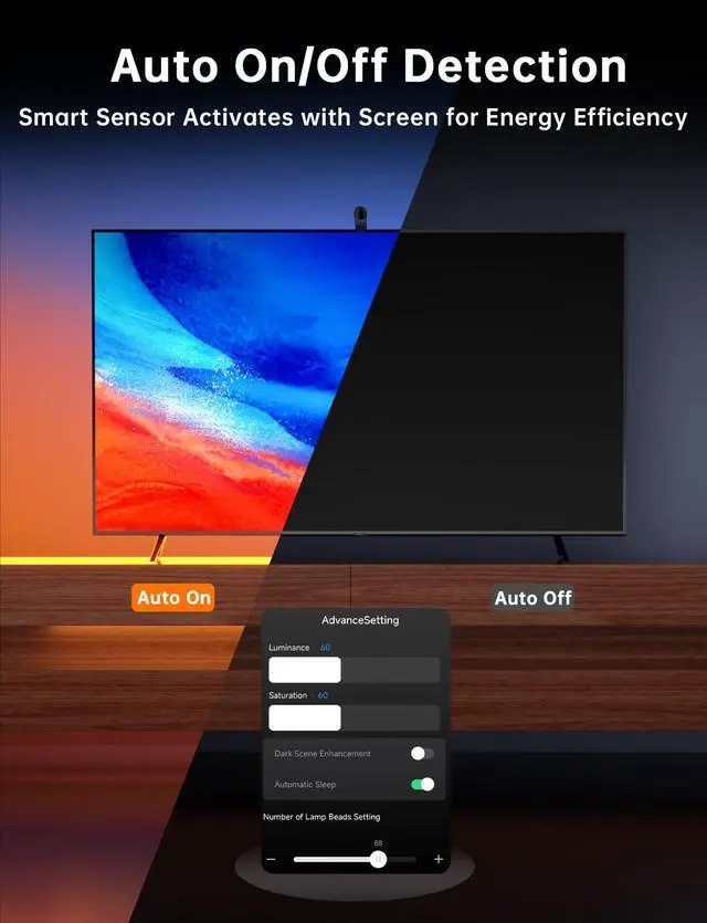 Alt view image 7 of 7 - FFJ TV LED Backlight with Sensor, 14.7ft Cuttable RGB Lights That Change with TV for 55-65 Inch Screen and PC Monitor, Smart App Control, Game & Music Sync Color Changing Light