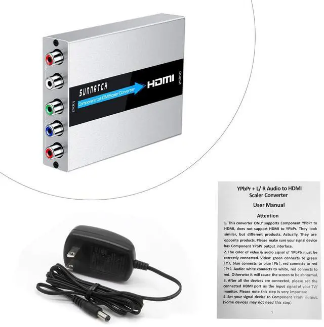 Alt view image 7 of 7 - SUNNATCH Component to HDMI Converter with Scaler Function, RGB to HDMI, 5RCA YPbPr to HDMI Converter Adapter, Component in HDMI Out Converter(1080P, Aluminum)