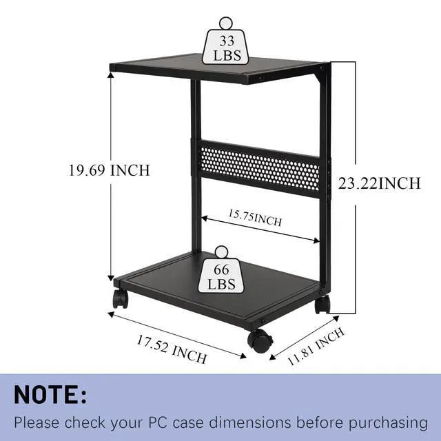 Alt view image 2 of 7 - Bfttlity PC Stand Computer Tower Stand 2-Tier Metal CPU Holder with Locking Caster Wheels Suitable for Most PC (S,Black)