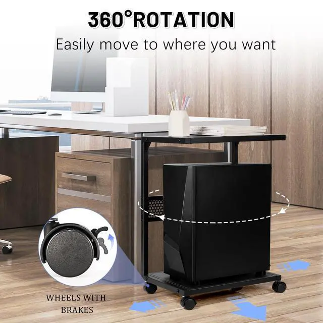 Alt view image 3 of 7 - Bfttlity PC Stand Computer Tower Stand 2-Tier Metal CPU Holder with Locking Caster Wheels Suitable for Most PC (S,Black)