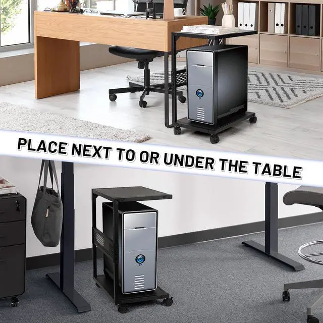 Alt view image 4 of 7 - Bfttlity PC Stand Computer Tower Stand 2-Tier Metal CPU Holder with Locking Caster Wheels Suitable for Most PC (S,Black)