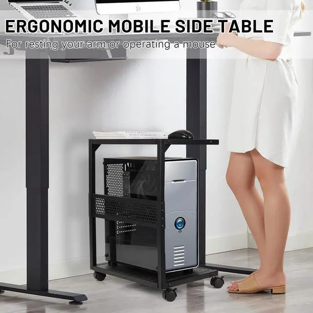 Alt view image 5 of 7 - Bfttlity PC Stand Computer Tower Stand 2-Tier Metal CPU Holder with Locking Caster Wheels Suitable for Most PC (S,Black)