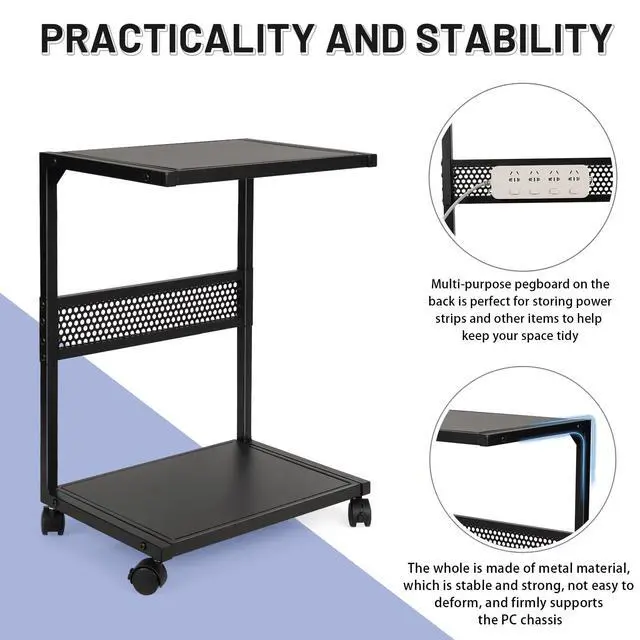 Alt view image 6 of 7 - Bfttlity PC Stand Computer Tower Stand 2-Tier Metal CPU Holder with Locking Caster Wheels Suitable for Most PC (S,Black)