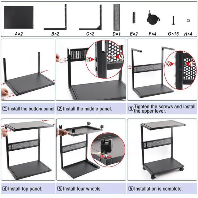 Alt view image 7 of 7 - Bfttlity PC Stand Computer Tower Stand 2-Tier Metal CPU Holder with Locking Caster Wheels Suitable for Most PC (S,Black)