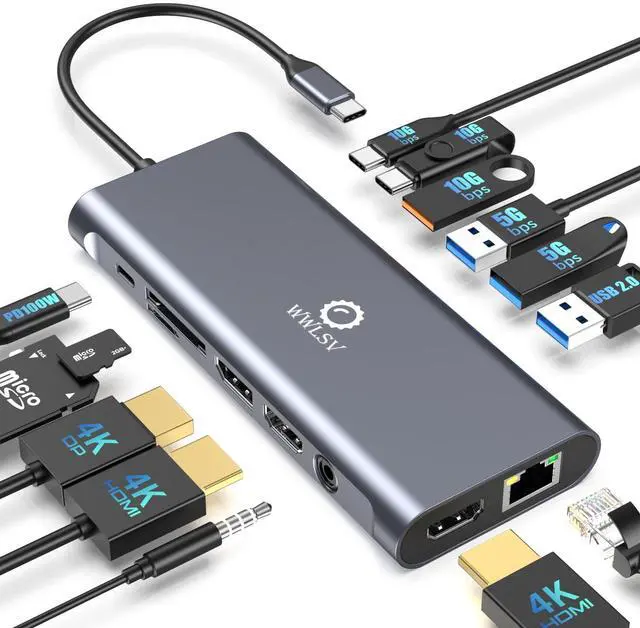 Main image of Docking Station 3 Monitors for HP/MacBook/Dell/Lenovo/Surface, USB C Docking Station with Dual 4K@60Hz HDMI & 4K DP, 14-in-1 USB C Hub with 100W PD, USB-A/C 3.1, 1Gbps Ethernet, SD/TF, 3.5mm Audio/Mic