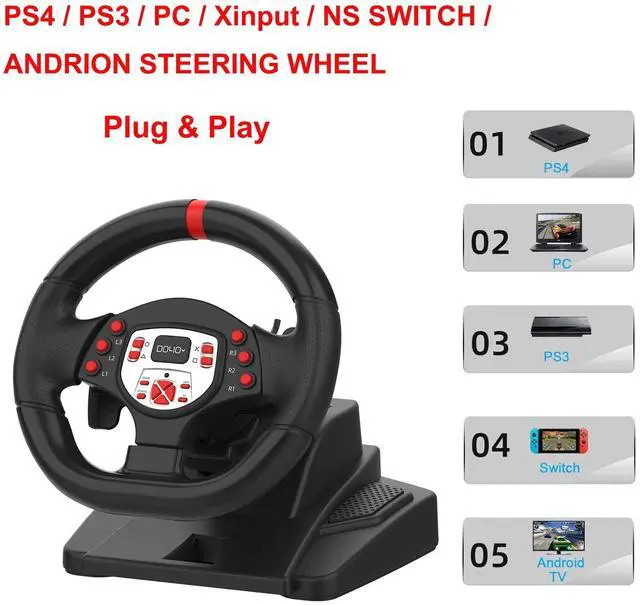 Alt view image 2 of 7 - PS4 Steering Wheel and pedals and shifter, volante para PC, 180°gaming racing wheels Dual-Motor Feedback Driving Force for PS3/PS4/PC/Nintendo Switch/Android