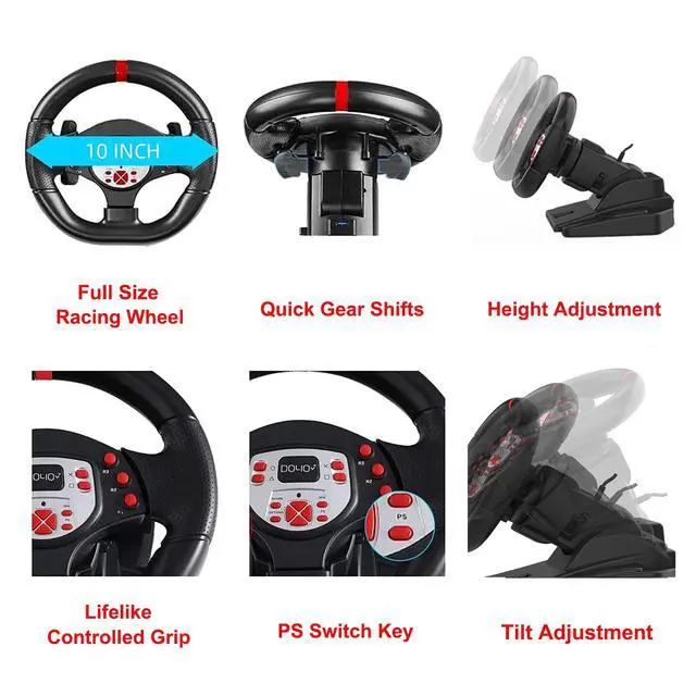 Alt view image 3 of 7 - PS4 Steering Wheel and pedals and shifter, volante para PC, 180°gaming racing wheels Dual-Motor Feedback Driving Force for PS3/PS4/PC/Nintendo Switch/Android