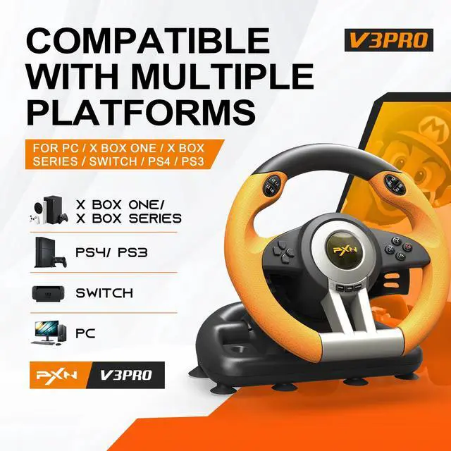 Alt view image 3 of 6 - PC Racing Wheel, V3 PRO 180 Degree Universal Usb Car Sim Race Steering Wheel with Pedals for PC, PS3, PS4, Xbox One, Xbox Series X/S, Switch (Orange)