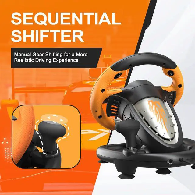 Alt view image 6 of 6 - PC Racing Wheel, V3 PRO 180 Degree Universal Usb Car Sim Race Steering Wheel with Pedals for PC, PS3, PS4, Xbox One, Xbox Series X/S, Switch (Orange)