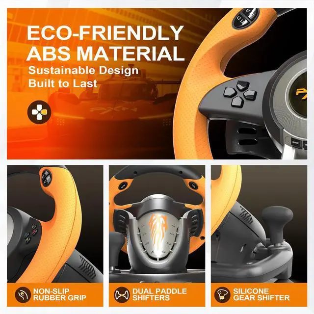 Alt view image 5 of 6 - PC Racing Wheel, V3 PRO 180 Degree Universal Usb Car Sim Race Steering Wheel with Pedals for PC, PS3, PS4, Xbox One, Xbox Series X/S, Switch (Orange)