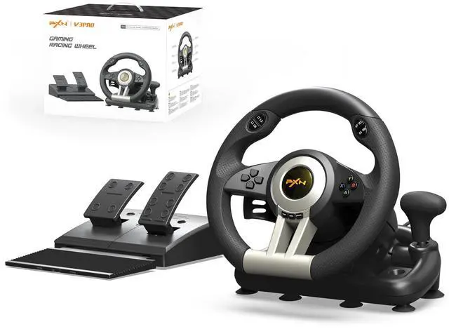 Main image of PC Racing Wheel, V3 PRO 180 Degree Universal Usb Car Sim Race Steering Wheel with Pedals for PC, PS3, PS4, Xbox One, Xbox Series X/S, Switch (Black)