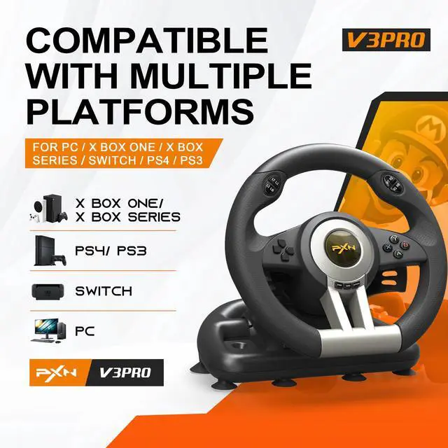 Alt view image 2 of 7 - PC Racing Wheel, V3 PRO 180 Degree Universal Usb Car Sim Race Steering Wheel with Pedals for PC, PS3, PS4, Xbox One, Xbox Series X/S, Switch (Black)