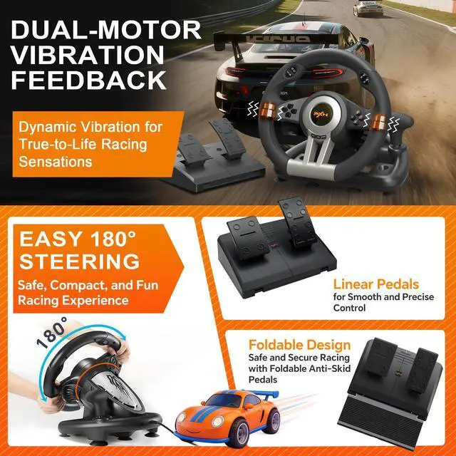 Alt view image 3 of 7 - PC Racing Wheel, V3 PRO 180 Degree Universal Usb Car Sim Race Steering Wheel with Pedals for PC, PS3, PS4, Xbox One, Xbox Series X/S, Switch (Black)