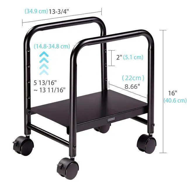 Alt view image 4 of 7 - EUREKA ERGONOMIC Computer Tower Stand, Height Adjustable PC Stand for Under Desk, Mobile Rolling CPU Holer with 360° Locking Caster Wheels, Desktop Tower Cart on Floor, Desk Accessories, Steel, Black