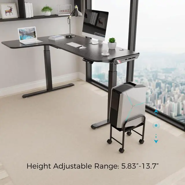 Alt view image 5 of 7 - EUREKA ERGONOMIC Computer Tower Stand, Height Adjustable PC Stand for Under Desk, Mobile Rolling CPU Holer with 360° Locking Caster Wheels, Desktop Tower Cart on Floor, Desk Accessories, Steel, Black