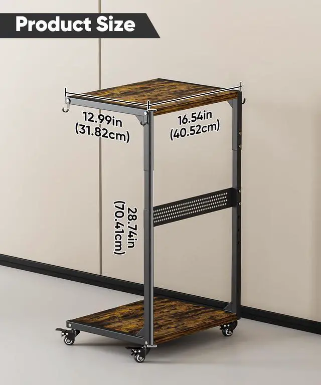 Alt view image 3 of 7 - Ansionsol Computer Tower Stand, 2-Tier Metal CPU Holder Stand with Lockable Wheels, Adjustable Under Desk PC Shelf, Mobile Rolling Computer Cart for Home, Office, Gamers and Students, Black