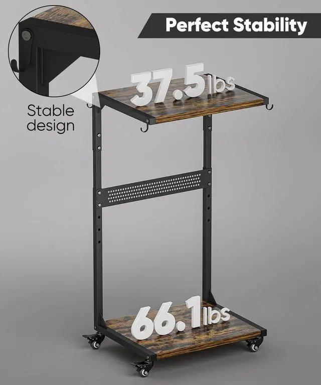 Alt view image 4 of 7 - Ansionsol Computer Tower Stand, 2-Tier Metal CPU Holder Stand with Lockable Wheels, Adjustable Under Desk PC Shelf, Mobile Rolling Computer Cart for Home, Office, Gamers and Students, Black