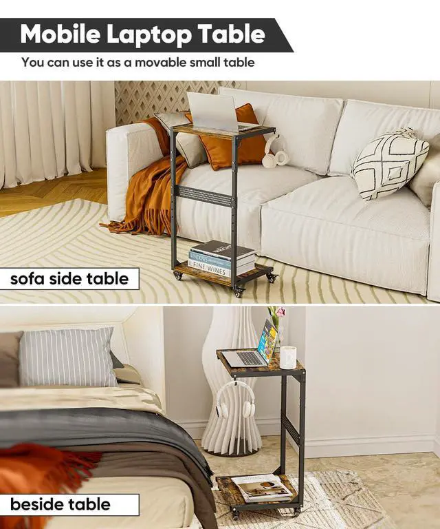 Alt view image 6 of 7 - Ansionsol Computer Tower Stand, 2-Tier Metal CPU Holder Stand with Lockable Wheels, Adjustable Under Desk PC Shelf, Mobile Rolling Computer Cart for Home, Office, Gamers and Students, Black