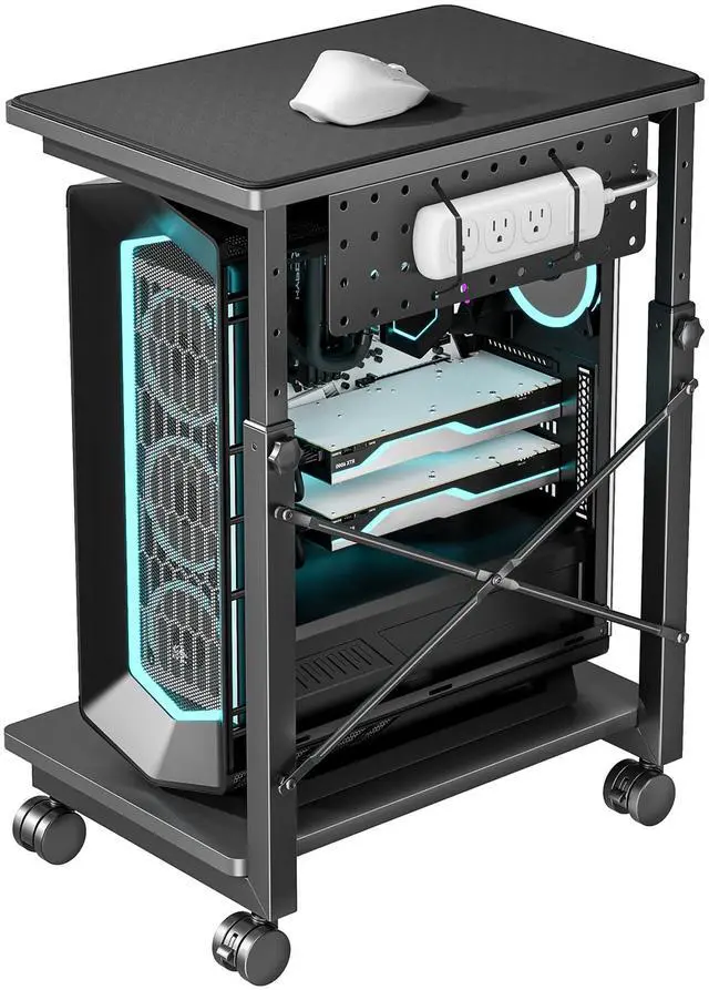 Main image of ARES WING Height Adjustable Computer Tower Stand, 2-Tier PC Tower Stand for Most PC, CPU Holder Cart with Locking Wheels for Gaming Home Office, 21.7"-33.5" Height