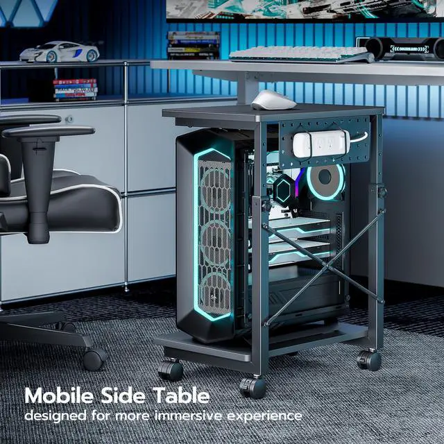 Alt view image 2 of 7 - ARES WING Height Adjustable Computer Tower Stand, 2-Tier PC Tower Stand for Most PC, CPU Holder Cart with Locking Wheels for Gaming Home Office, 21.7"-33.5" Height