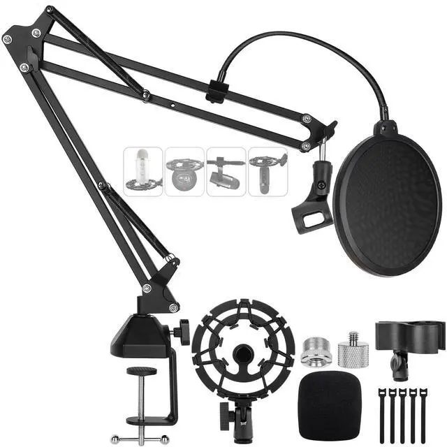 Main image of Microphone Stand for Blue Yeti Upgraded Mic Boom Arm Desk Mount for Hyperx Quadcast Blue Yeti Pro X Snowball with Top Grade Shock Mount, Pop Filter,Windscreen,Mic Holder for Broadcasting Game