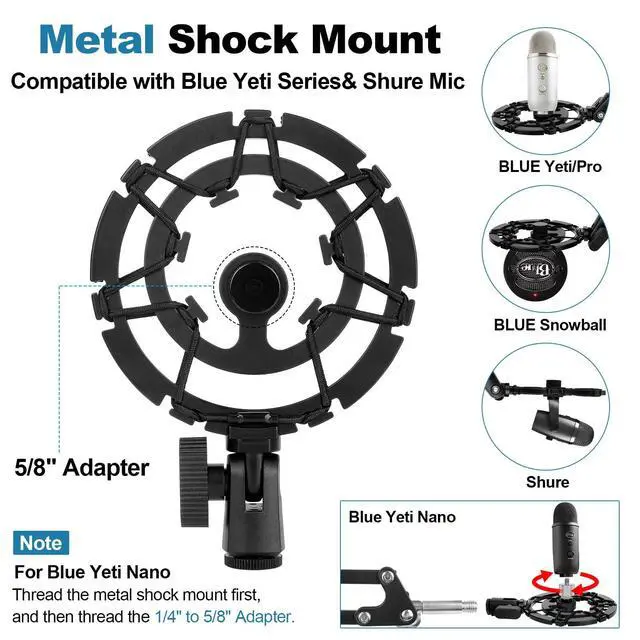 Alt view image 2 of 7 - Microphone Stand for Blue Yeti Upgraded Mic Boom Arm Desk Mount for Hyperx Quadcast Blue Yeti Pro X Snowball with Top Grade Shock Mount, Pop Filter,Windscreen,Mic Holder for Broadcasting Game