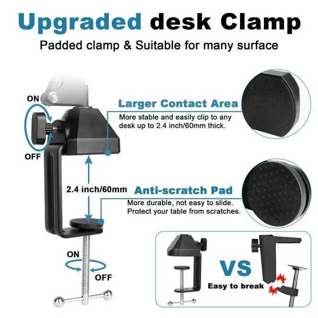 Alt view image 4 of 7 - Microphone Stand for Blue Yeti Upgraded Mic Boom Arm Desk Mount for Hyperx Quadcast Blue Yeti Pro X Snowball with Top Grade Shock Mount, Pop Filter,Windscreen,Mic Holder for Broadcasting Game
