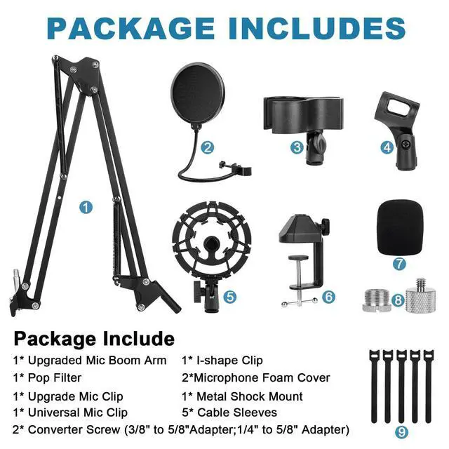 Alt view image 7 of 7 - Microphone Stand for Blue Yeti Upgraded Mic Boom Arm Desk Mount for Hyperx Quadcast Blue Yeti Pro X Snowball with Top Grade Shock Mount, Pop Filter,Windscreen,Mic Holder for Broadcasting Game