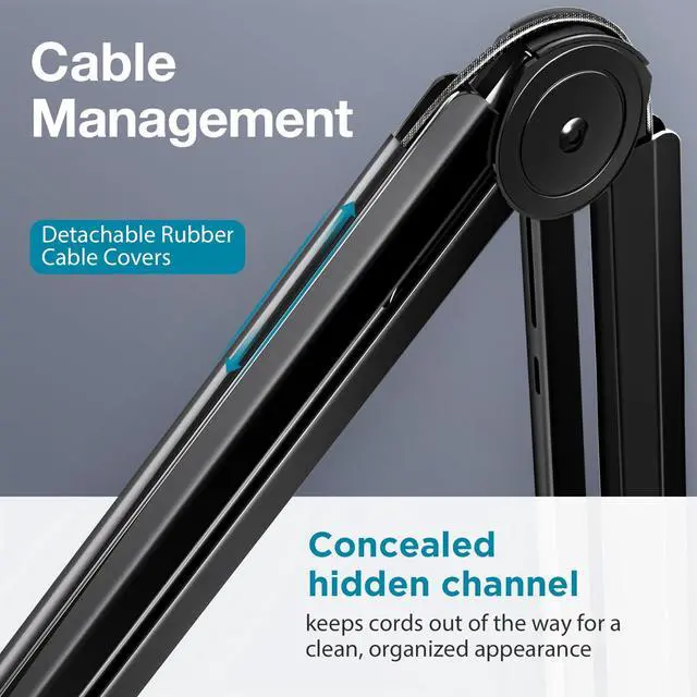 Alt view image 2 of 7 - Microphone Boom Arm, Mic Stand Desk with Cable Management Microphone Arm Stand for HyperX QuadCast SoloCast Blue Yeti Snowball Fifine Shure SM7B