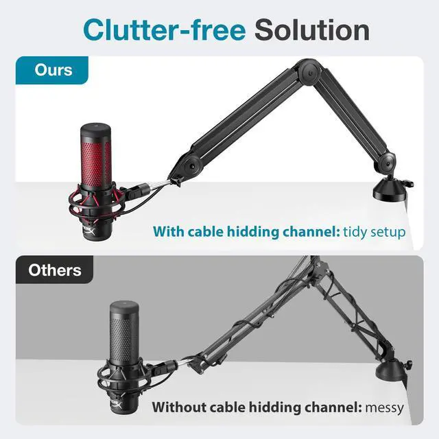 Alt view image 3 of 7 - Microphone Boom Arm, Mic Stand Desk with Cable Management Microphone Arm Stand for HyperX QuadCast SoloCast Blue Yeti Snowball Fifine Shure SM7B