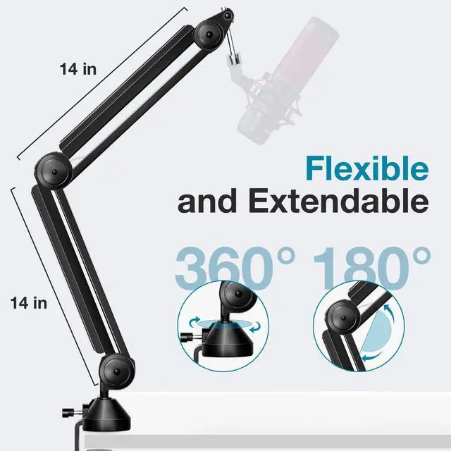 Alt view image 5 of 7 - Microphone Boom Arm, Mic Stand Desk with Cable Management Microphone Arm Stand for HyperX QuadCast SoloCast Blue Yeti Snowball Fifine Shure SM7B