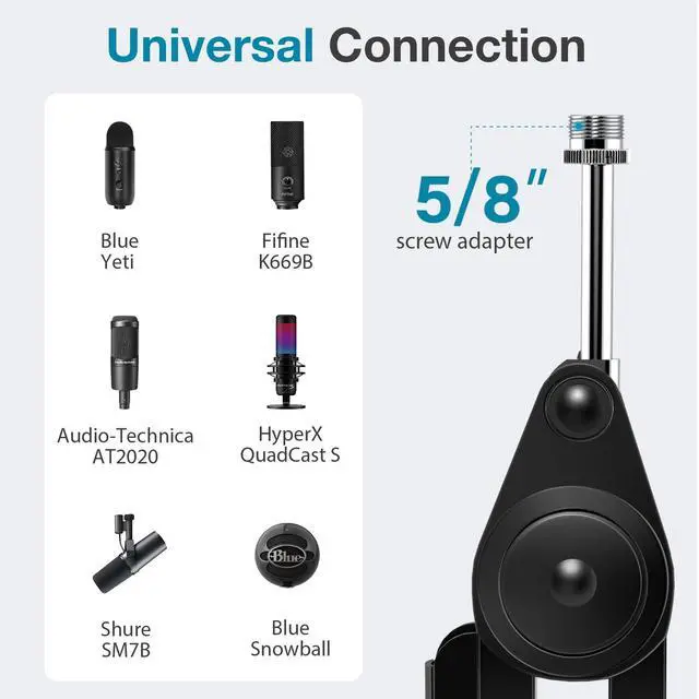 Alt view image 7 of 7 - Microphone Boom Arm, Mic Stand Desk with Cable Management Microphone Arm Stand for HyperX QuadCast SoloCast Blue Yeti Snowball Fifine Shure SM7B