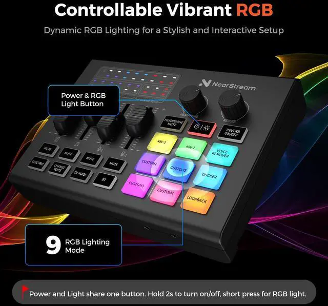 Alt view image 6 of 7 - Gaming Audio Mixer & USB Audio Interface, Pro Mic Preamp, Dual XLR/6.35mm Inputs, 48V Phantom Power, RGB, Voice Changer, Sound Pads, Loopback for Podcast, Streaming & Music (AMIX20U)