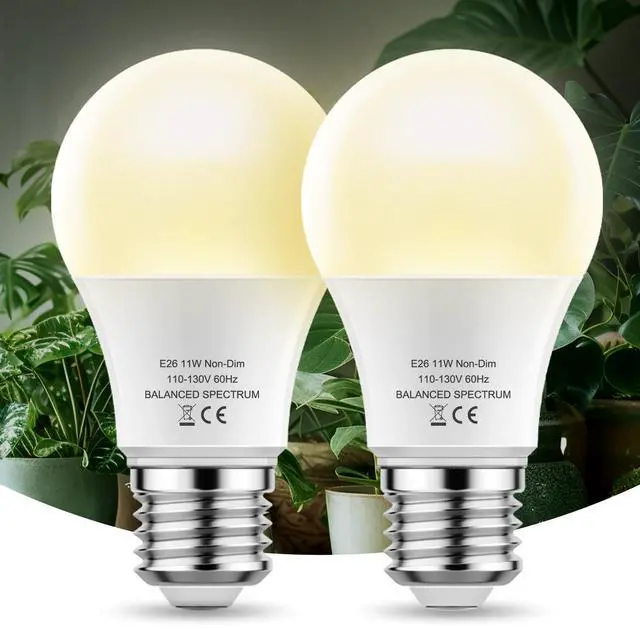 Main image of LED Grow Light Bulb A19 - Full Spectrum E26 Base, 11W (100W Equivalent) for Indoor Plants, Flowers, Greenhouse - 2 Pack