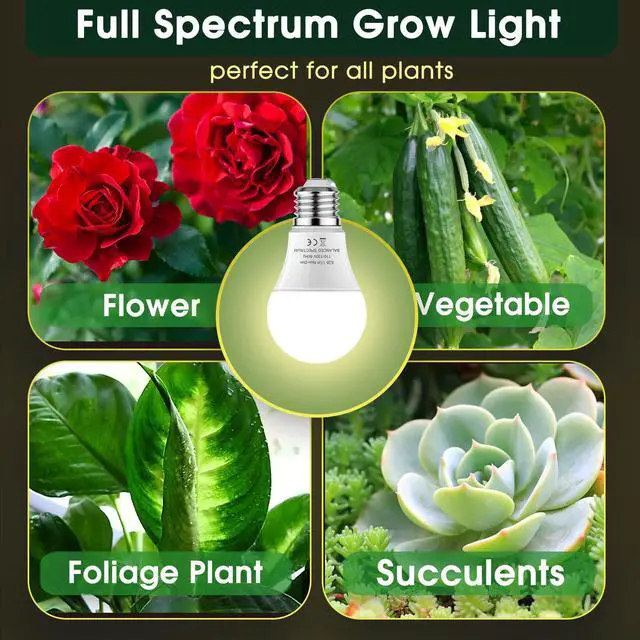 Alt view image 5 of 7 - LED Grow Light Bulb A19 - Full Spectrum E26 Base, 11W (100W Equivalent) for Indoor Plants, Flowers, Greenhouse - 2 Pack