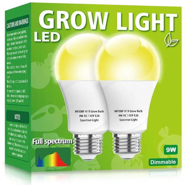 Main image of 2 Pack LED Grow Light Bulbs A19 Bulb, Full Spectrum Plant Light Bulb, 9W E26 Grow Bulb Replace up to 80W, Grow Light for Indoor Plants, Flowers, Greenhouse, Indore Garden, Hydroponic