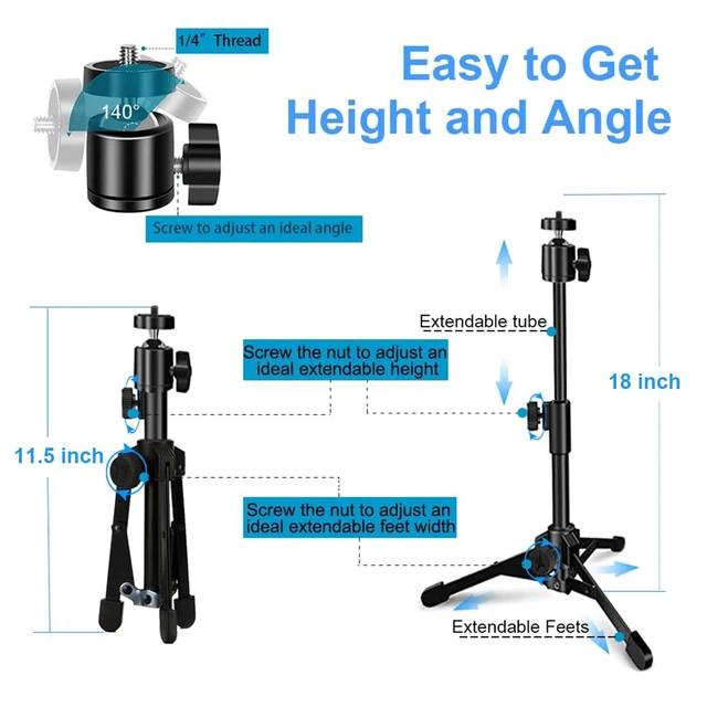 Alt view image 2 of 7 - Webcam Tripod Stand Extendable Desktops Tripod for Camera/Phone/Webcam, Desk Tripods Webcam Mount Holder Compatible with Logitech Webcams C925e C922x C922 C930e C930 C920 C615 /iPhone/Ring Light