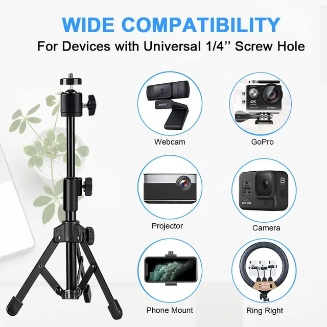 Alt view image 4 of 7 - Webcam Tripod Stand Extendable Desktops Tripod for Camera/Phone/Webcam, Desk Tripods Webcam Mount Holder Compatible with Logitech Webcams C925e C922x C922 C930e C930 C920 C615 /iPhone/Ring Light