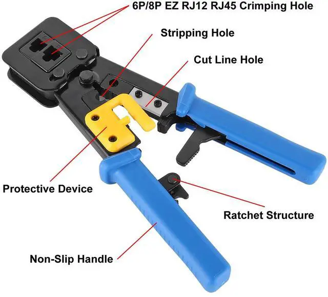 Alt view image 3 of 7 - AITRIP RJ45 Crimp Tool Kit Pass Thru Cat5 Cat5e Cat6 RJ45 Crimping Tool with RJ45 Cat6 Pass Through Connectors, Covers,1 Wire Punch Down Cutter,Network Cable Tester