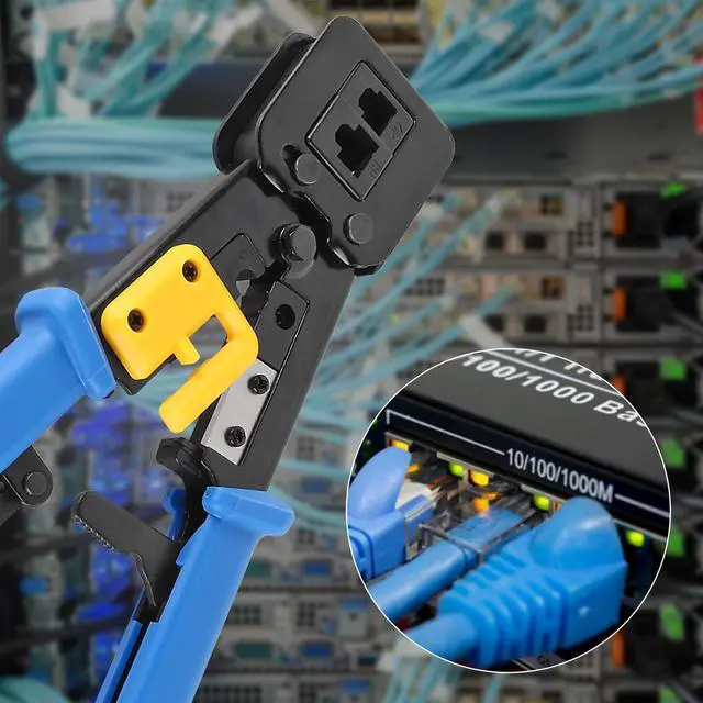 Alt view image 7 of 7 - AITRIP RJ45 Crimp Tool Kit Pass Thru Cat5 Cat5e Cat6 RJ45 Crimping Tool with RJ45 Cat6 Pass Through Connectors, Covers,1 Wire Punch Down Cutter,Network Cable Tester