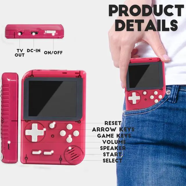 Alt view image 5 of 6 - Retro Handheld Game Console,Portable Video Game Console with 256 Classic Games, 3.0 inches HD Screen, Support TV & Two Players Present for Adults Red