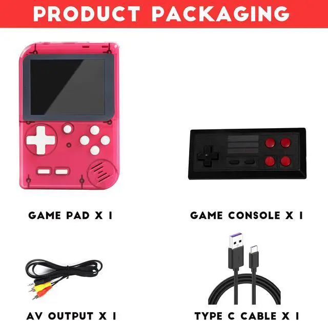 Alt view image 6 of 6 - Retro Handheld Game Console,Portable Video Game Console with 256 Classic Games, 3.0 inches HD Screen, Support TV & Two Players Present for Adults Red