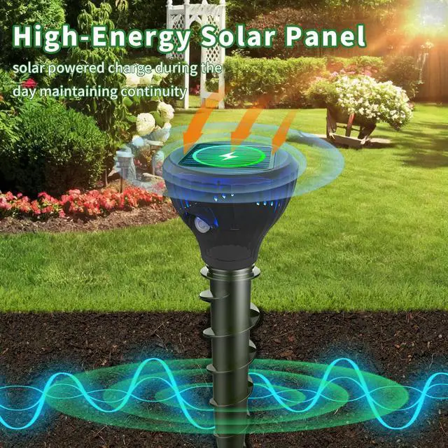 Alt view image 2 of 7 - Mole Repellent Ultrasonic Solar Powered Sonic Mole Spikes Outdoor Vole Chipmunk Groundhog Repeller Waterproof Rodent Gopher Snake Deterrent Flash&Vibration is Suitable for Lawn, Courtyard