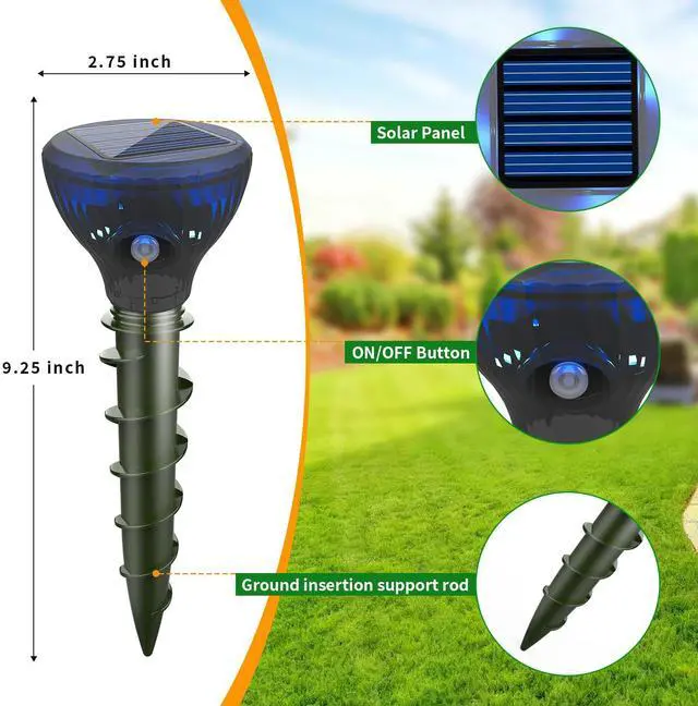 Alt view image 5 of 7 - Mole Repellent Ultrasonic Solar Powered Sonic Mole Spikes Outdoor Vole Chipmunk Groundhog Repeller Waterproof Rodent Gopher Snake Deterrent Flash&Vibration is Suitable for Lawn, Courtyard