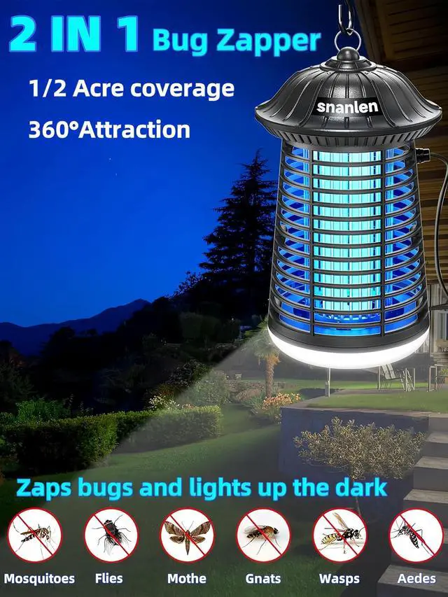 Alt view image 2 of 7 - 4200V High-Powered Electric Bug Zapper Outdoor & Indoor with LED Attractant, Durable ABS Mosquito Zapper Outdoor, Plug-in Fly Trap & Mosquito Killer for Patio, Yard, Garden and Home