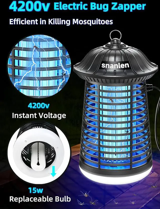 Alt view image 4 of 7 - 4200V High-Powered Electric Bug Zapper Outdoor & Indoor with LED Attractant, Durable ABS Mosquito Zapper Outdoor, Plug-in Fly Trap & Mosquito Killer for Patio, Yard, Garden and Home