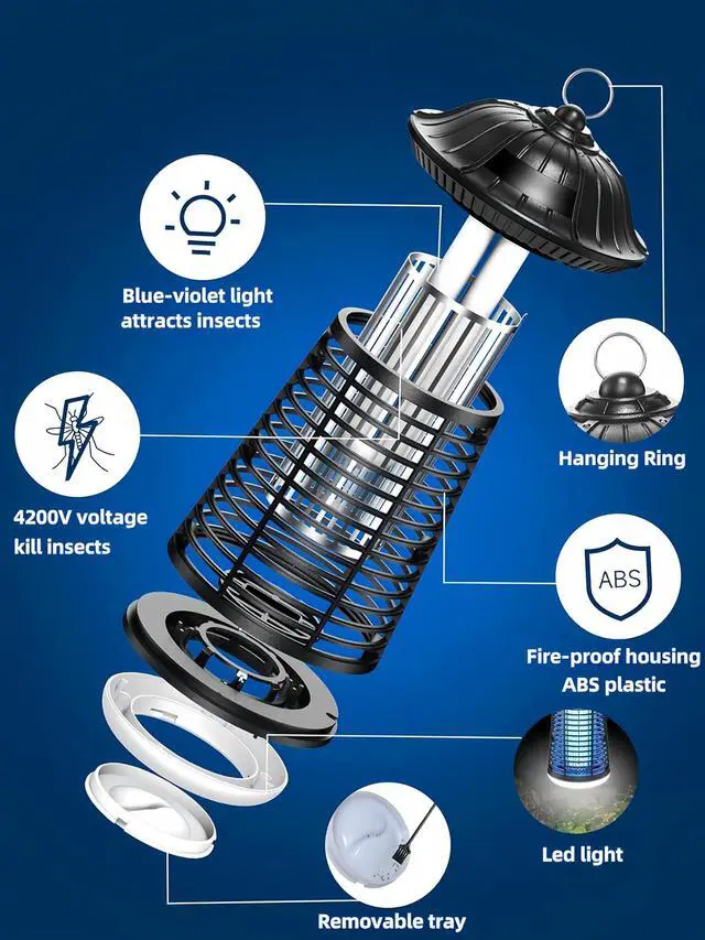 Alt view image 7 of 7 - 4200V High-Powered Electric Bug Zapper Outdoor & Indoor with LED Attractant, Durable ABS Mosquito Zapper Outdoor, Plug-in Fly Trap & Mosquito Killer for Patio, Yard, Garden and Home