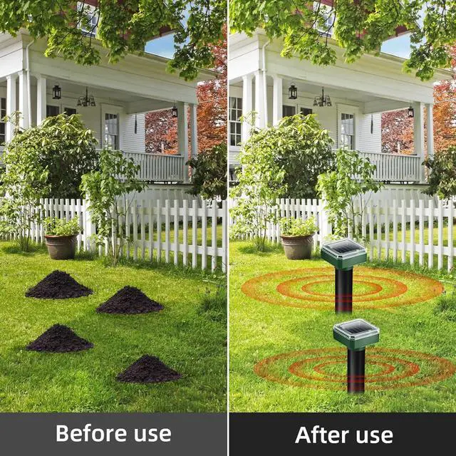 Alt view image 2 of 7 - 8Pack Mole Repellent Solar Powered,IP65 Waterproof Ultrasonic Outdoor Armadillo Repellent for Lawn Garden Yard,Effective Vole Chipmunk Groundhog Gopher Snake Armadillo Deterrent Stakes