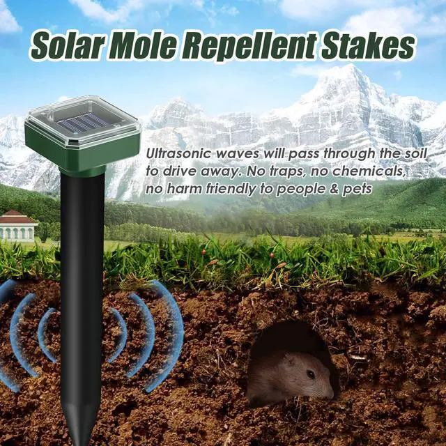 Alt view image 3 of 7 - 8Pack Mole Repellent Solar Powered,IP65 Waterproof Ultrasonic Outdoor Armadillo Repellent for Lawn Garden Yard,Effective Vole Chipmunk Groundhog Gopher Snake Armadillo Deterrent Stakes